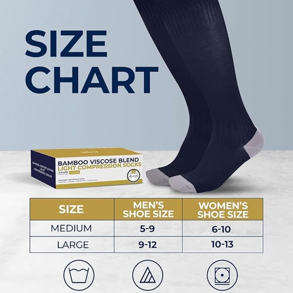 NEW Bamboo Compression Socks - 3 Pairs,  8-15 mmhg Compression, Sz-Med - Picture 2 of 4